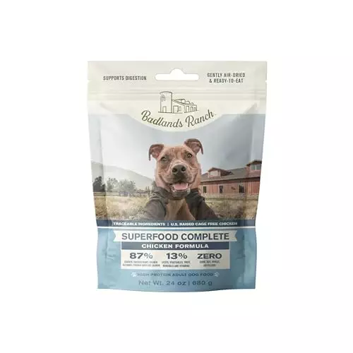 BADLANDS RANCH by Katherine Heigl- Superfood Complete, Air-Dried Adult Dog Food – High Protein, Zero Fillers, Superfood Nutrition (24 oz., Premium Chicken)