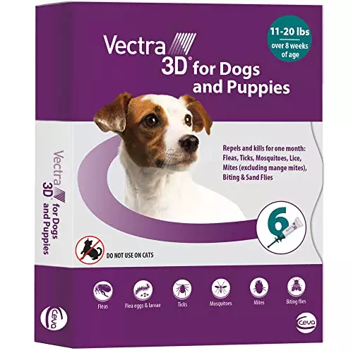 Vectra 3D for Dogs Flea, Tick & Mosquito Treatment & Prevention for Small Dogs (11 – 20 lbs) , 6 month supply