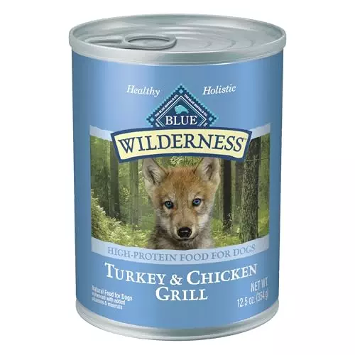 Blue Buffalo Wilderness Natural High-Protein & Grain-Free Wet Food for Puppies, Turkey & Chicken, 12.5-oz. Cans, 12 Count