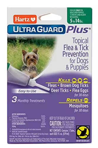 Hartz UltraGuard Plus Topical Flea & Tick Prevention for Dogs and Puppies – 5-15 lbs, 3 Monthly Treatments