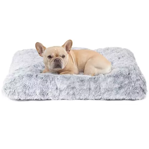 EHEYCIGA Fluffy Dog Crate Bed for Medium Dogs, Plush Faux Fur Dog Crate Pad, Calming Anti Anxiety Medium Dog Bed for Crate, Washable Soft Warm Dog Crate Mat with Non-Slip Bottom