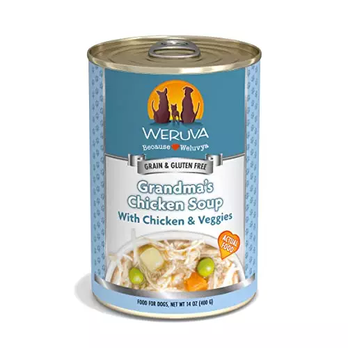 Weruva Classic Dog Food, Grandma’s Chicken Soup with Chicken Breast & Veggies, 14oz Can (Pack of 12), Teal (878408004568)