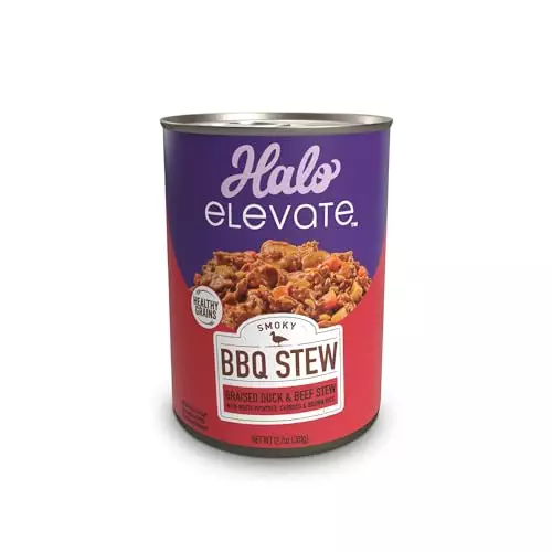 Halo Elevate Wet Dog Food, Healthy Grains, Smoky BBQ Braised Duck & Beef Stew w/White Potatoes, Carrots & Brown Rice, 12.7oz