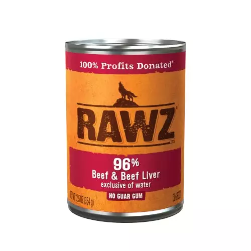 Rawz 96% Meat Canned Wet Food for Dogs 12 Pack/ 12.5 oz. Cans (Beef/Beef Liver)