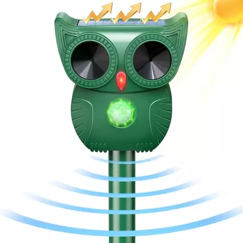 Ultrasonic Cat Deterrent, Solar Powered Deterrent with Motion Sensor & Flashing Lights Outdoor Solar Farm Garden Yard Device, Cats, Dogs