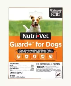 Nutri-Vet Guard+ for Dogs – Flea & Tick Prevention Treatment for Small Dogs 5-22 lbs. – Waterproof Topical- 90 Days of Protection – 3 Monthly Doses