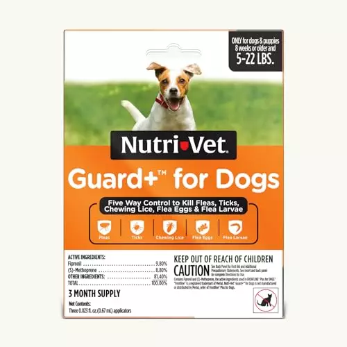 Nutri-Vet Guard+ for Dogs – Flea & Tick Prevention Treatment for Small Dogs 5-22 lbs. – Waterproof Topical- 90 Days of Protection – 3 Monthly Doses