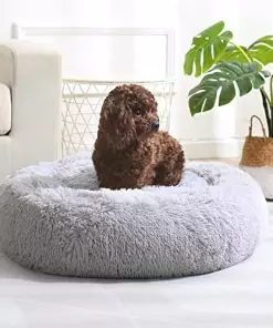 JOLLYVOGUE Calming Donut Dog Bed, Anti-Anxiety Washable Round Bed, Fluffy Dog Cuddler Bed, Cozy Soft Dog Cat Cushion Bed for Small & Medium Dog (24″)