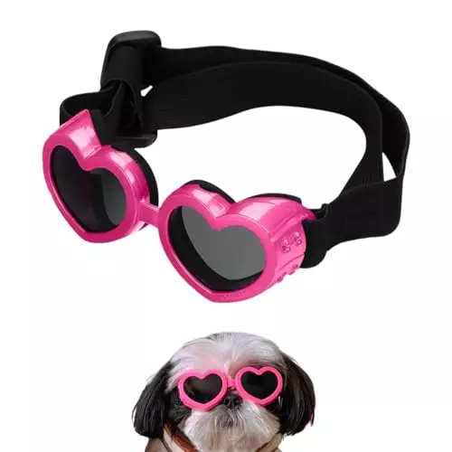 Dog Heart Shaped Goggles Wind-Resistant – Stylish Cute UV Protection Sunglasses for Outdoor Riding and Walking (pink)