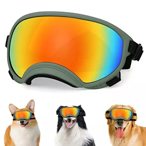 Beyoung Dog Sunglasses, Dog Goggles with Adjustable Strap UV Protection Dogs Eyes Protection Sunglasses, Suitable for Medium-Large Dog Pet Glasses,Green