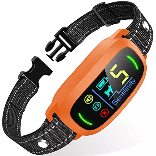 Dog Bark Collar, FAFAFROG Rechargeable Smart Collar, Anti Barking Training Collar with 5 Adjustable Sensitivity Beep Vibration Shock, Bark Collar for Large Medium Small Dogs (Orange)