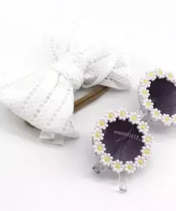 2Pcs/Set Pet Dog Bow Headband Sunflower Sunglasses Cute Summer Beach Pet Accessories Dog Cat Party Costume Photo Props(White)