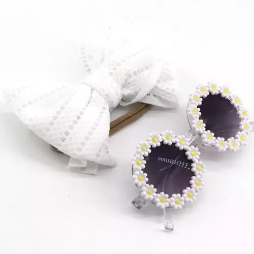 2Pcs/Set Pet Dog Bow Headband Sunflower Sunglasses Cute Summer Beach Pet Accessories Dog Cat Party Costume Photo Props(White)