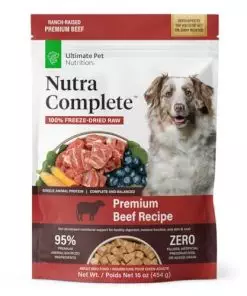 ULTIMATE PET NUTRITION Nutra Complete, 100% Freeze Dried Veterinarian Formulated Raw Dog Food with Antioxidants Prebiotics and Amino Acids, (1 Pound, Beef)