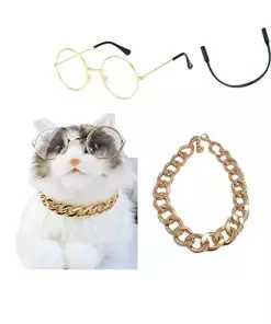 Cool Pet Glasses Kitten Sunglasses Pet Art Photography Glasses Accessories Cute Glasses Cosplay Costume Photos Props Random Color (1 Pieces Clear Glass+1 Pieces Necklace)