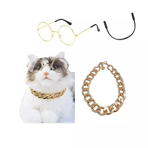 Cool Pet Glasses Kitten Sunglasses Pet Art Photography Glasses Accessories Cute Glasses Cosplay Costume Photos Props Random Color (1 Pieces Clear Glass+1 Pieces Necklace)