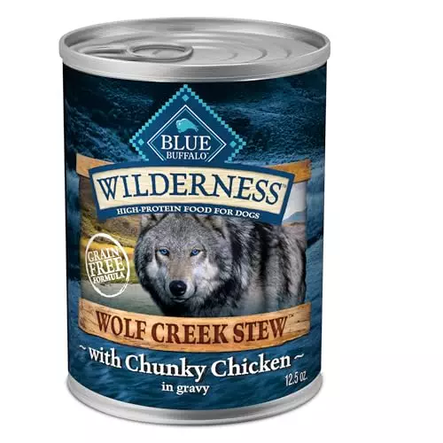 Blue Buffalo Wilderness Wolf Creek Stew High Protein, Natural Wet Food for Dogs, Hearty Chicken Stew in Gravy, 12.5-oz cans, 12 Count