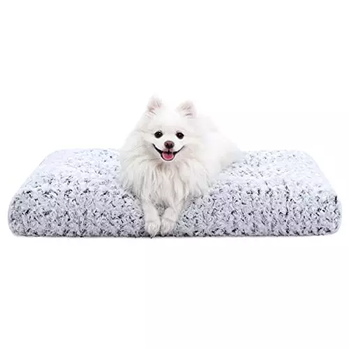 KSIIA Washable Dog Bed Deluxe Plush Dog Crate Beds Fulffy Comfy Kennel Pad Anti-Slip Pet Sleeping Mat for Large, Jumbo, Medium, Small Dogs Breeds, 29″ x 21″, Gray