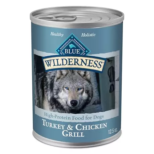 Blue Buffalo Wilderness Adult Wet Dog Food, High-Protein & Grain-Free, Made with Natural Ingredients, Turkey & Chicken Grill, 12.5-oz. Cans (12 Count)