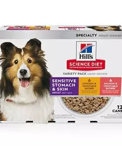 Hill’s Science Diet Sensitive Stomach & Skin,Adult 1-6, Stomach & Skin Sensitivity Support,Wet Dog Food,Variety Pack:Chicken & Vegetables; Salmon & Vegetables Loaf,12.8 oz Can Variety Pack, Case of 12