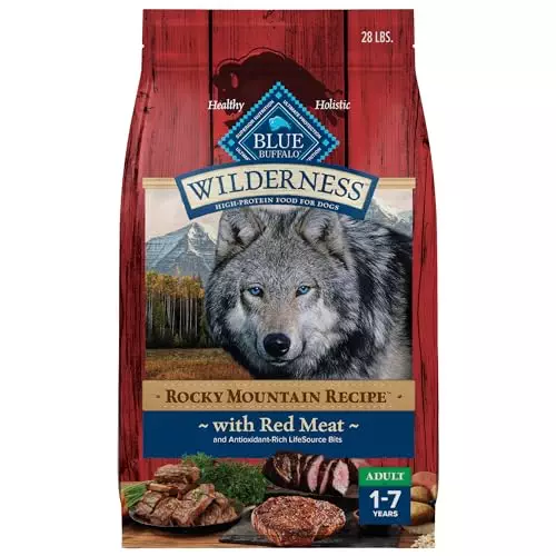 Blue Buffalo Wilderness Rocky Mountain Recipe High-Protein Adult Dry Dog Food, Made in the USA with Natural Ingredients Plus Wholesome Grains, Red Meat, 28-lb. Bag