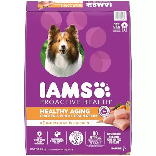 IAMS Healthy Aging Adult Dry Dog Food for Mature and Senior Dogs with Real Chicken, 15 lb. Bag