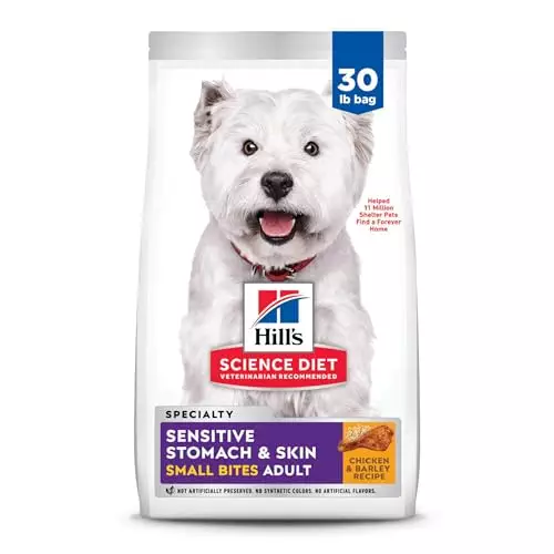 Hill’s Science Diet Sensitive Stomach & Skin, Adult 1-6, Stomach & Skin Sensitivity Support, Small Kibble, Dry Dog Food, Chicken Recipe, 30 lb Bag