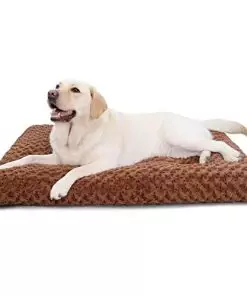 KSIIA Washable Dog Bed Deluxe Plush Dog Crate Beds Fulffy Comfy Kennel Pad Anti-Slip Pet Sleeping Mat for Large, Jumbo, Medium, Small Dogs Breeds, 35″ x 23″, Brown