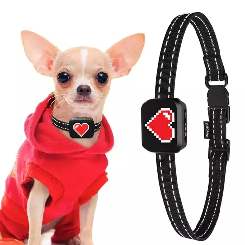 Small Dog Bark Collar Rechargeable – Smallest Bark Collar for Small Dogs 5-15lbs – Most Humane Stop Barking Collar – Dog Training No Shock Anti Bark Collar – Pet Bark Control Device (Black/Red Heart)