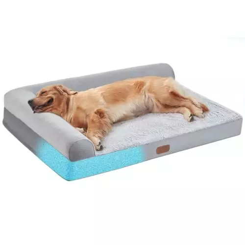 Memory Foam Dog Bed for Extra Large Dogs, L Shaped Orthopedic Dog beds with Washable Removable Cover, Dog Sofa Bed, XL Pet Bed with Waterproof Lining and Nonskid Bottom, Grey Size XL