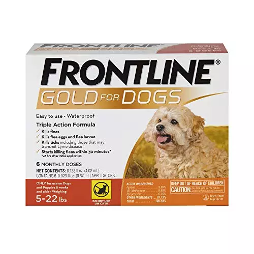 Frontline Gold Flea & Tick Treatment for Small Dogs Up to 5 to 22 lbs., Pack of 6