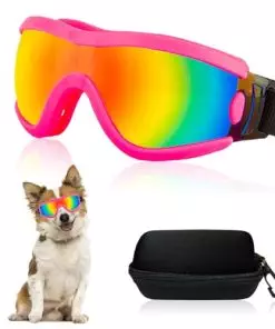 Mitubati Dog Goggles Small Breed Dog Sunglasses with Adjustable for UV Protection Eyewear Doggy Doggie Puppy Glasses Anti-Fog Wind Dust Snowproof (Pink Frame Red Lens)