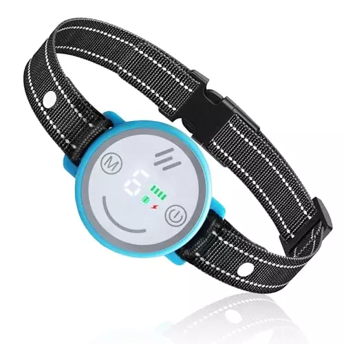 Hovothy Bark Collar with 7 Adjustable Sensitivity, Bark Shock Collar with Beep, Rechargeable Smart Bark Collar for Most Dogs, Outdoor, Garden and Patio, Ip67 Waterproof, Sky Blue