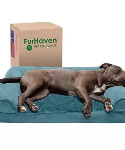 Furhaven Orthopedic Dog Bed for Large/Medium Dogs w/ Removable Bolsters & Washable Cover, For Dogs Up to 55 lbs – Plush & Suede Sofa – Deep Pool, Large