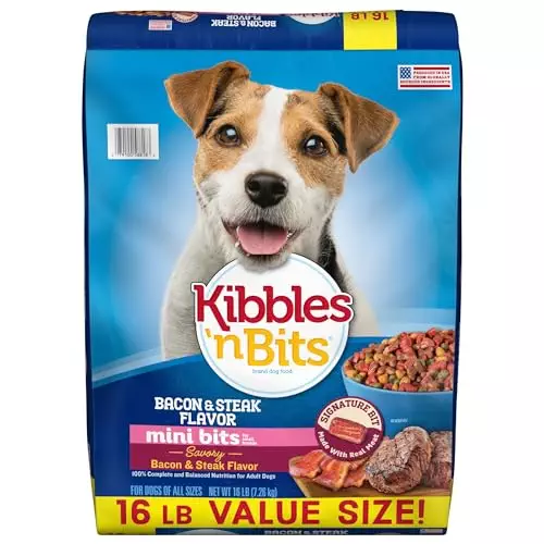 Kibbles ‘n Bits Mini Bits Bacon & Steak Flavor, Dry Small Breed Dog Food, 16-Pound Bag