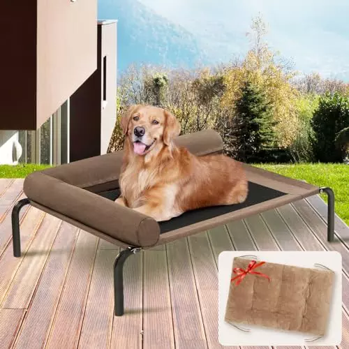 ROMROL Elevated Dog Bed, 48 Inches Raised Dog Cots Beds for Large Dogs with Bolster, Dog mat, Breathable Mesh, Chew Resistant Dog Bed, Proof Portable Pet Cot