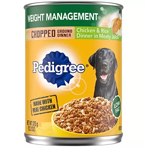 PEDIGREE CHOPPED GROUND DINNER Weight Management Adult Canned Soft Wet Dog Food, Chicken & Rice Flavor, 13.2 oz. Cans (Pack of 12)