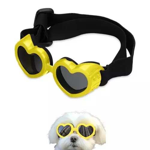 Dog Heart Shaped Goggles Wind-Resistant – Stylish Cute UV Protection Sunglasses for Outdoor Riding and Walking (Yellow)