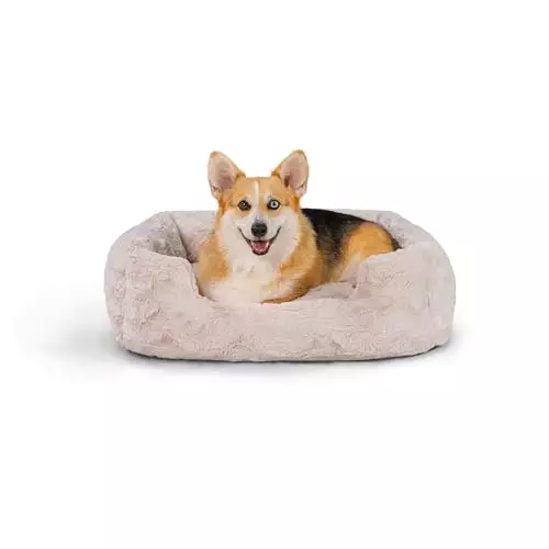 Best Friends by Sheri Lux Lounge Bed Calming Faux Fur Dog Bed, Oyster, Cream, Medium, 30″ x 20″