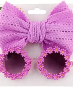 Purple Dog Headband Dog Sunglasses,Cute Cat Headband Bow Pet Flower Sunglasses with Bow Headband for Pet Hair Accessories Dog Sunglasses