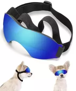 Small Dog Sunglasses, UV Protection Dog Goggles for Small to Medium Breed Dog, Windproof Antifog Pet Glasses for Puppy with Adjustable Strap (Blue)