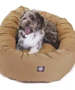 Majestic Pet 52 Inch Bagel Calming Dog Bed Washable – Cozy Soft Round Dog Bed with Spine Support for Dogs to Rest their Head – Fluffy Donut Dog Bed 52x35x11 (Inch) – Round Pet Bed X-Large – Khaki