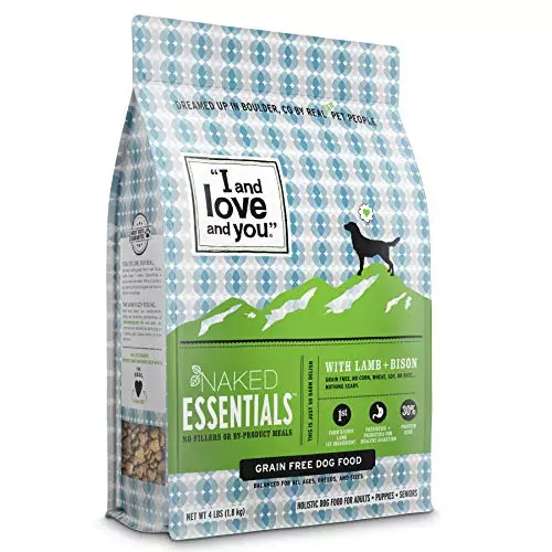 I and love and you Naked Essentials Dry Dog Food – Lamb + Bison – High Protein, Real Meat, No Fillers, Prebiotics + Probiotics, 4lb Bag