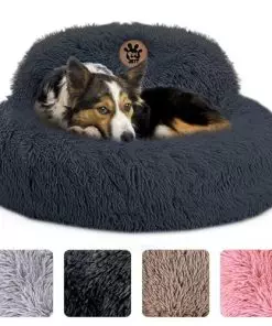 PetJett Calming Dog Bed for Medium Dogs – 30” Donut Dog Beds for Small, Medium, Large Dogs, Anti-Slip & Washable Round Dog Bed – Fluffy Pet Bed, Anti-Anxiety Puppy Bed, Fits Up to 45 lbs, Dark Grey