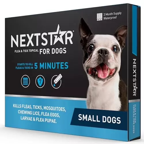 NEXTSTAR Flea and Tick Prevention for Dogs, Repellent, and Control, Fast Acting Waterproof Topical Drops for Small Dogs, 3 Monthly Doses