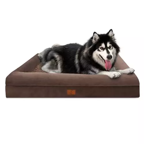 Yiruka Extra Large Dog Bed, Orthopedic Washable Suede Bed with Removable Bolster, Waterproof with Nonskid Bottom, 45″ X 35″