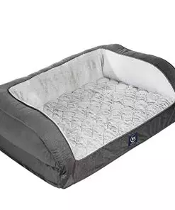 Serta Orthopedic Quilted Couch Dog Bed for Pets – Slate Gray (Large)