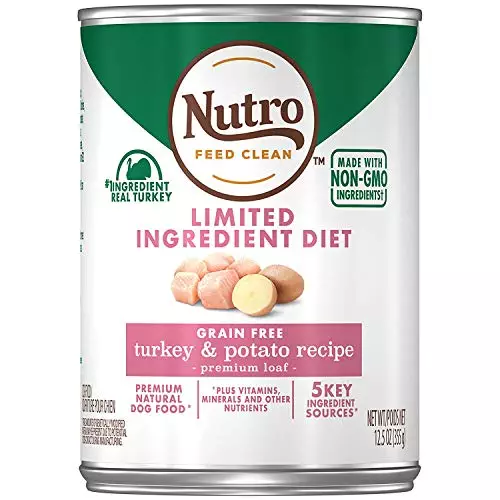 NUTRO Limited Ingredient Diet Adult Canned Soft Wet Dog Food Premium Loaf Turkey & Potato Recipe, 12.5 Ounce (Pack of 12)