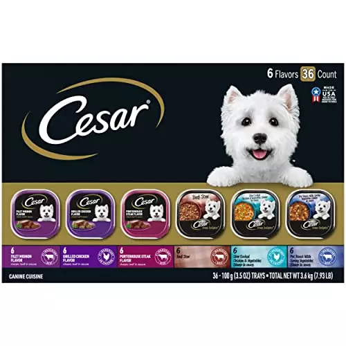 CESAR HOME DELIGHTS Adult Wet Dog Food & Classic Loaf in Sauce Variety Pack, 3.5 oz. Easy Peel Trays, 36 Count (Pack of 1)