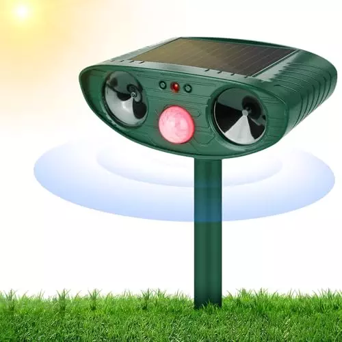 Ultrasonic Cat Deterrent,Solar Powered Deterrent with Motion Sensor and Flashing Lights Outdoor Solar Farm Garden Yard Device,Dogs,Cats,Birds